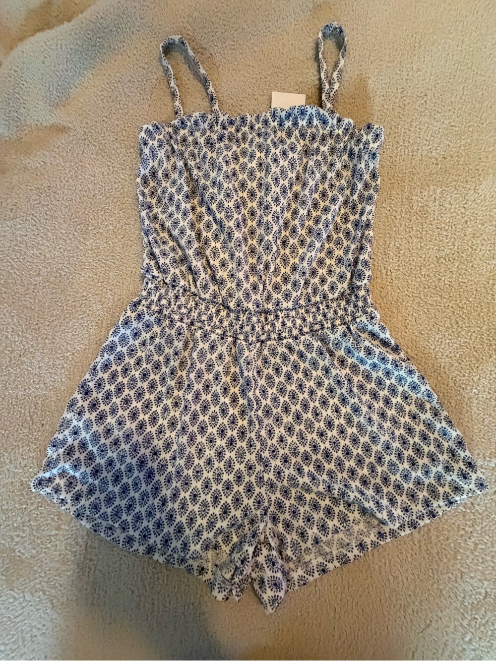 H&M White and Blue Printed Girls One-Piece Romper